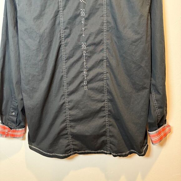Fender Black Button Up Reversible Cuff Men's Shirt Medium Rock and Roll Religion - Picture 12 of 16